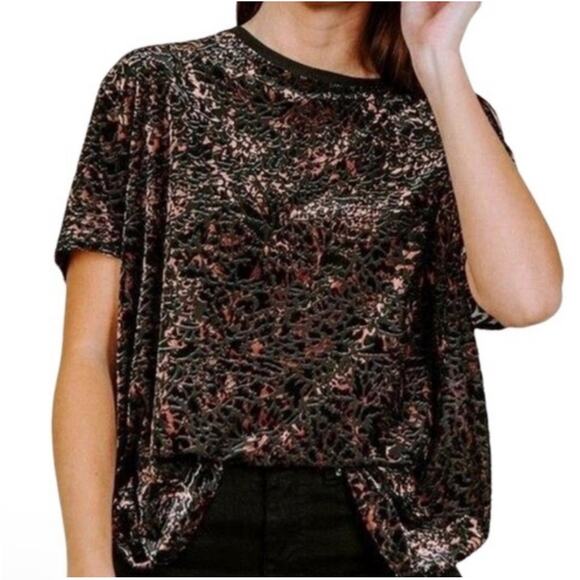 We the Free Top Womens XS Black Teddy Cheetah Burnout Velvet Edgy Contemporary - Picture 11 of 11